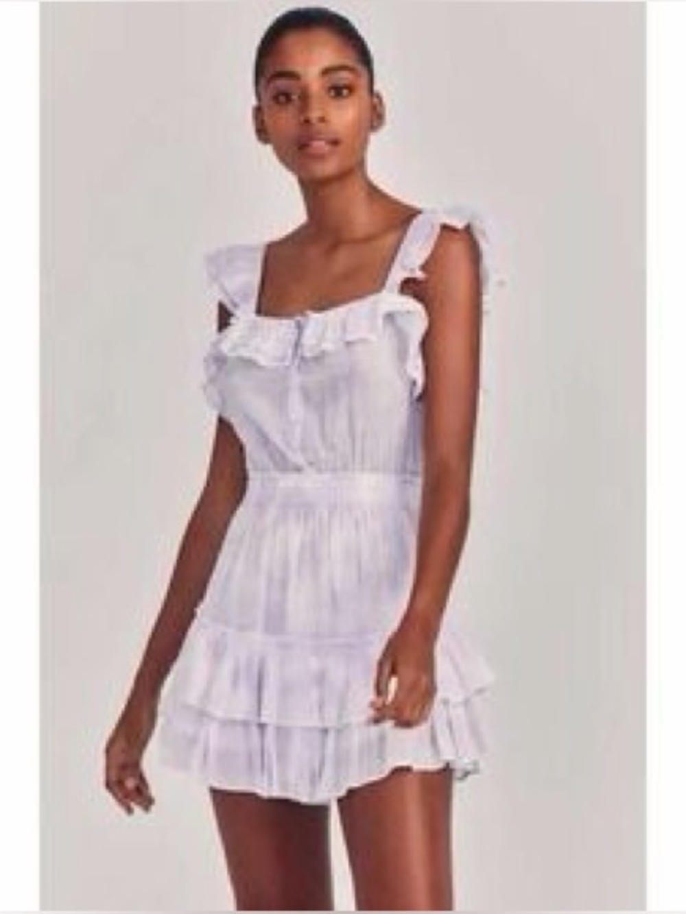 LoveShackFancy Lilac Purple Tie Dye Ruffle Smocked Mini Dress Womens Size L‎